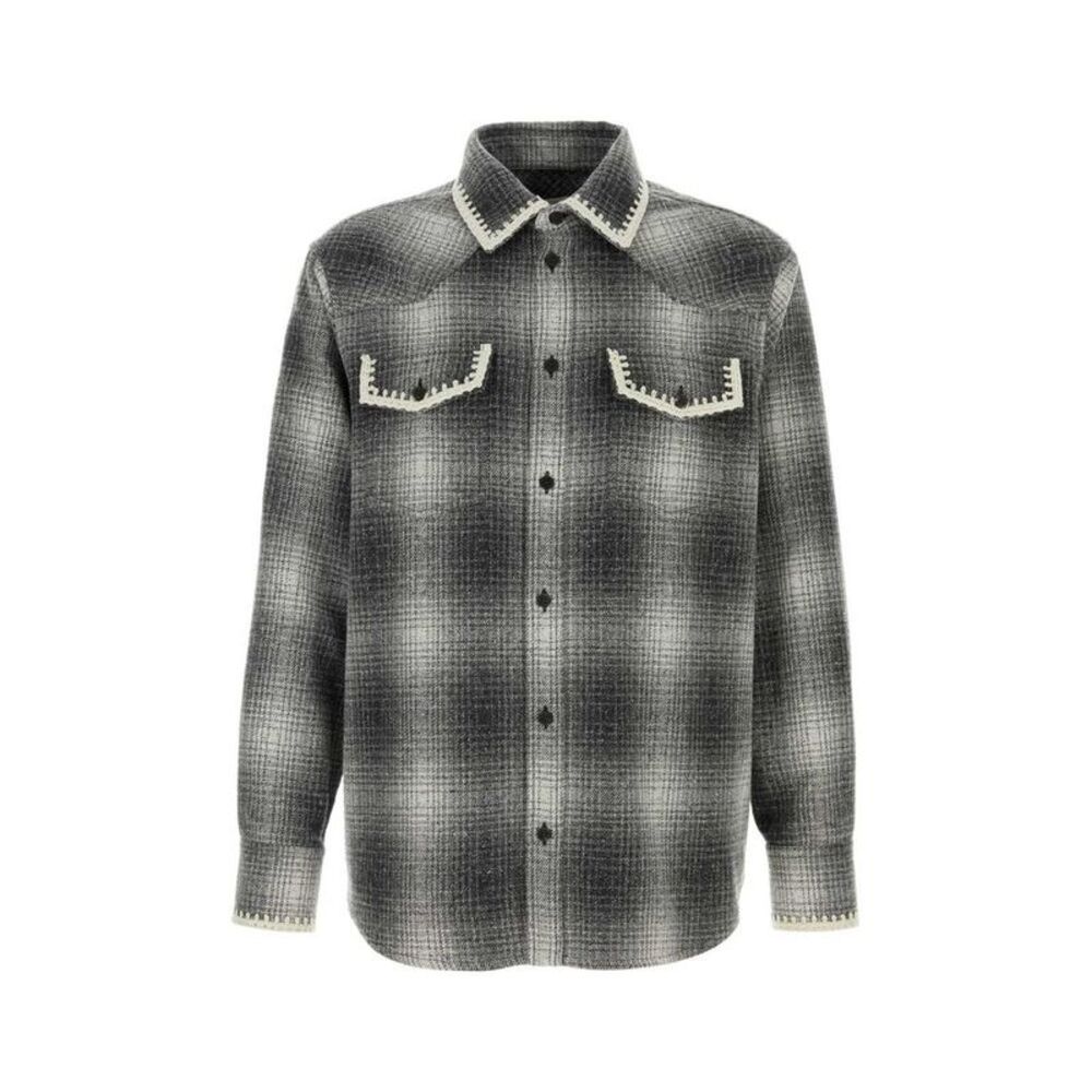 GOLDEN GOOSE Men's Plaid Shirt with Western Details Men GREY Shirts